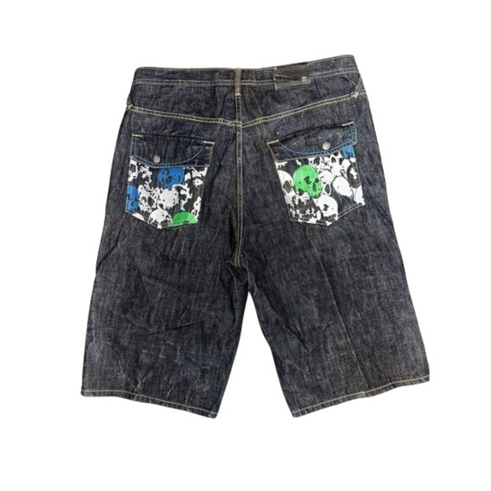 Y2K G-Unit Denim Shorts Mens 38 Black Cotton Graphic Heavyweight Jorts 50 Cent‎